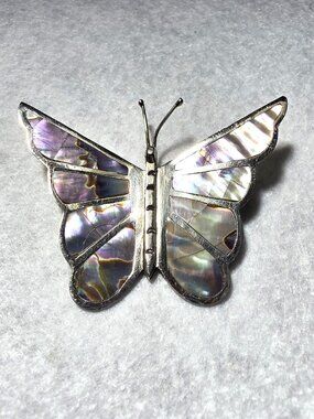 Vintage Mechoen Mexico Abalone Inlaid Butterfly Brooch